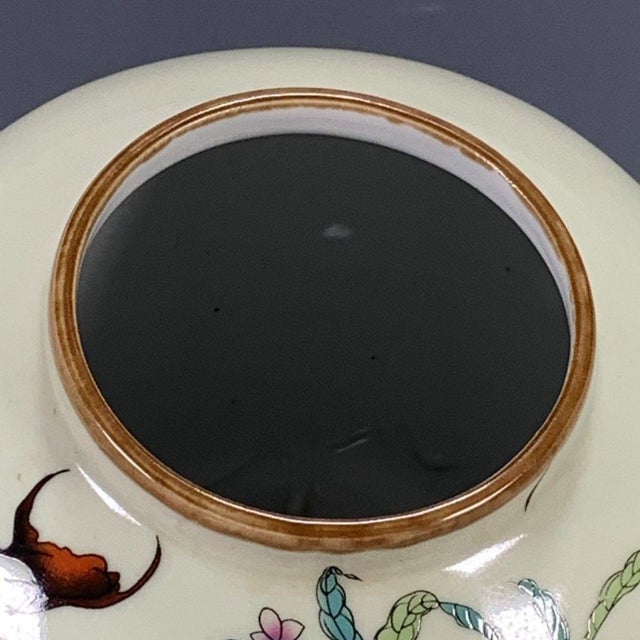 Mid 20th Century Vintage Chinese Celadon Famille Rose "Peaches & Bats" Jar With Marchant London Label For Sale - Image 5 of 9
