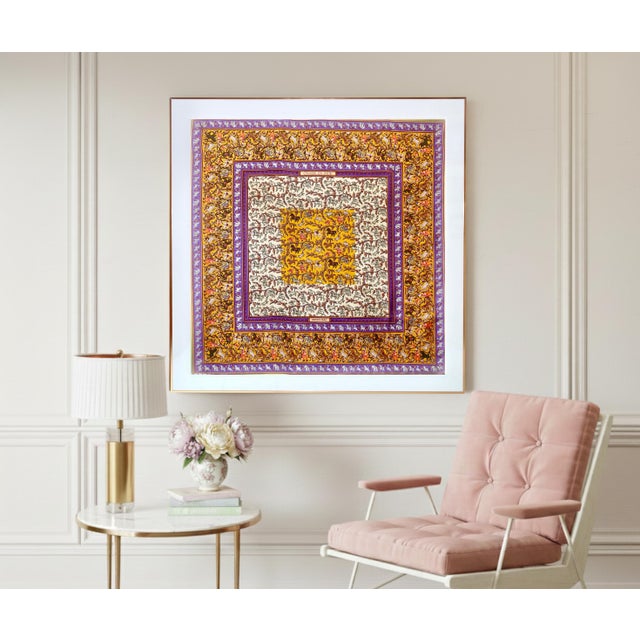 This is an authentic and professionally framed Hermès silk scarf called "Chasse en Inde" from 1986. The name translates to...