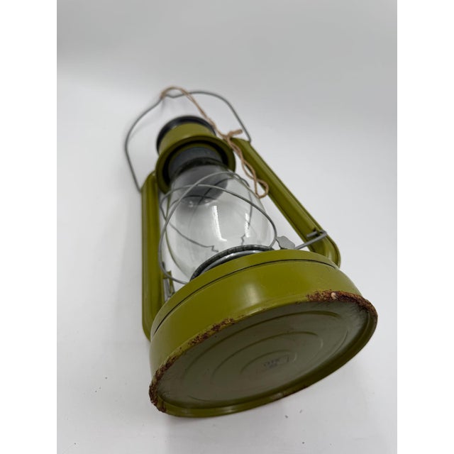 Metal Kerosene Storm Lamp in Green Lacquered Metal and Glass For Sale - Image 7 of 14