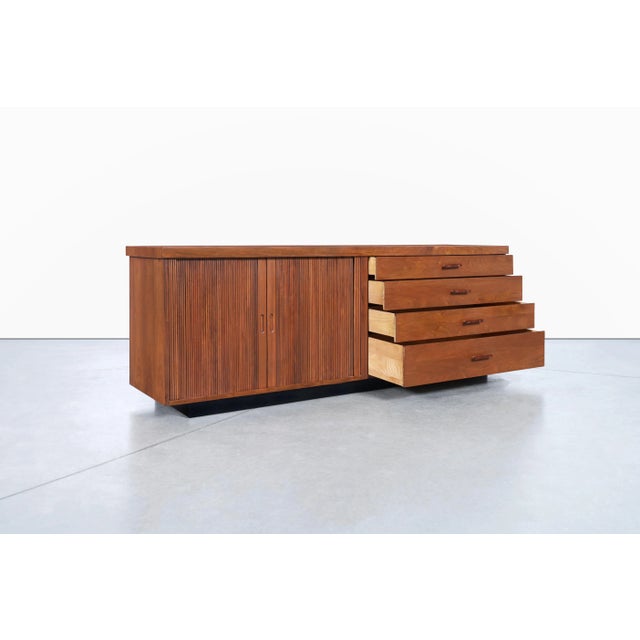 Coffee 1960s Milo Baughman Walnut Tambour Door Credenza for Glenn of California For Sale - Image 8 of 11