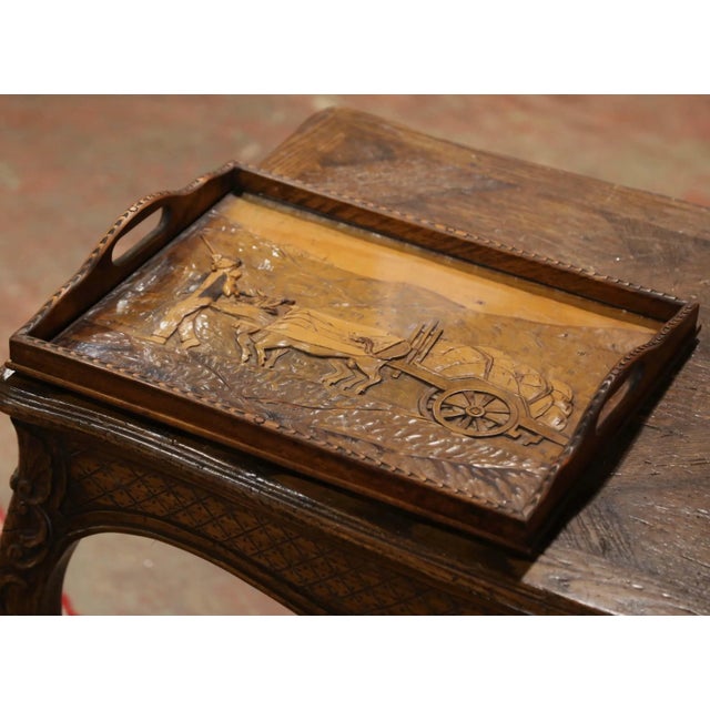 Early 20th Century French Breton Folk Art Carved Walnut Serving Tray For Sale - Image 9 of 9