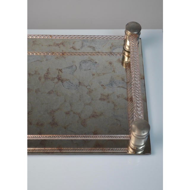 Mid-Century Italian Tray with Twisted Pink Glass and Mirrored Base, 1950s For Sale - Image 9 of 18