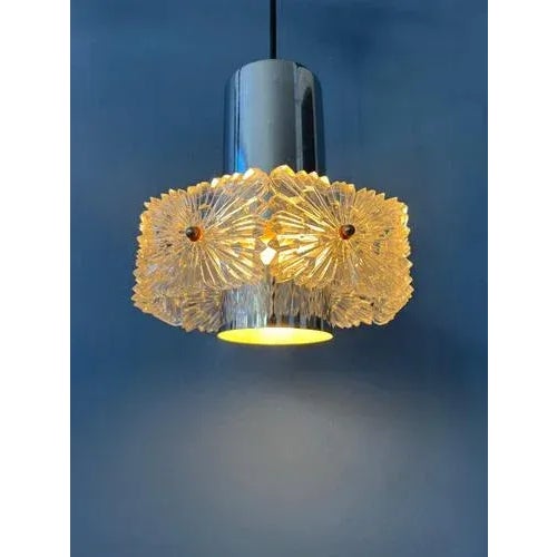 Mid-Century Crystal Glass Hanging Lamp with Chrome Frame For Sale - Image 4 of 11