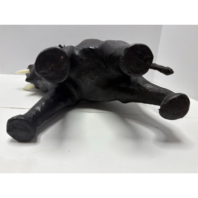 Mid 20th Century Vintage Leather Elephant Figurine Large Black Trunk Up Good Luck Decor Boho Safari Mid Century For Sale - Image 5 of 10
