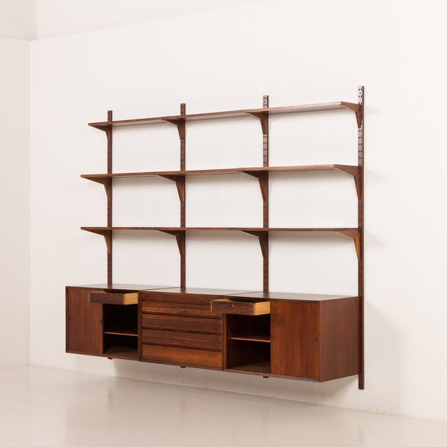 Wood Three-Bay Rosewood Wall Unit by Poul Cadovius for Cado, 1960s For Sale - Image 7 of 18