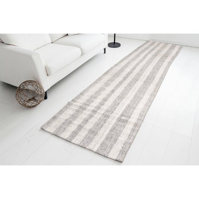 Off-white 1960s Oushak Anatolian Stripe Kilim Runner For Sale - Image 8 of 10