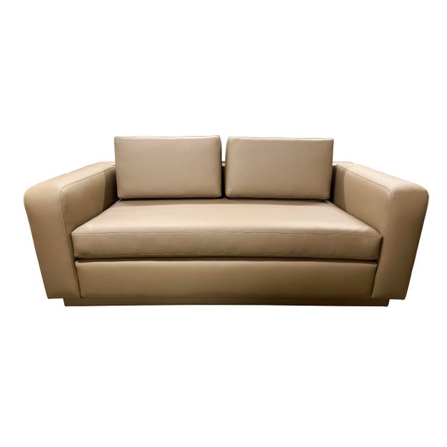 Modern Three-Piece Modern Italian-Style Living Room Set of 3 in Brown Vinyl For Sale - Image 3 of 5