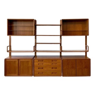 Vintage MCM Poul Cadovius 3 Bay Teak Wall System For Sale