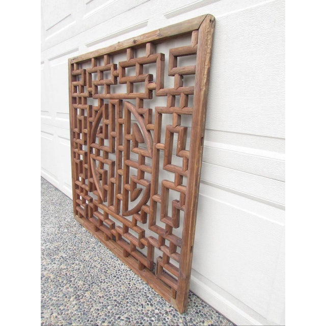 Asian Style Chinese Geometric Wood Carved Wall Panel For Sale - Image 4 of 10