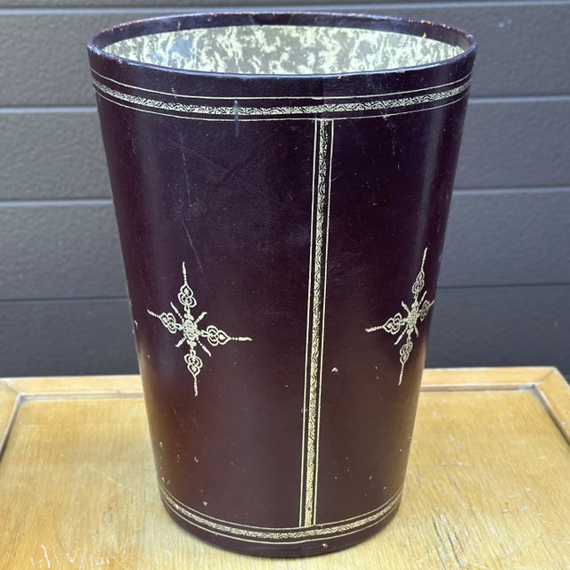 Mid-Century Tooled Oxblood Leather Wastebasket For Sale - Image 9 of 12