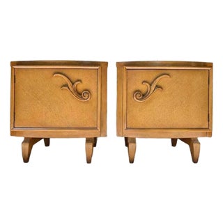 Vintage Hoke Mid Century End Tables – 1960s MCM Bedside Cabinets - Cottagecore, Sculpted Wood For Sale