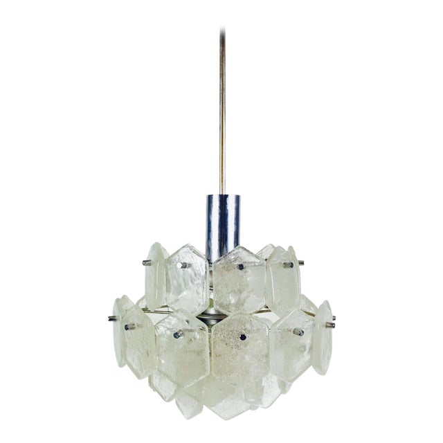 1960s Mid-Century Four-Tiered Kalmar Ice Glass Chandelier For Sale