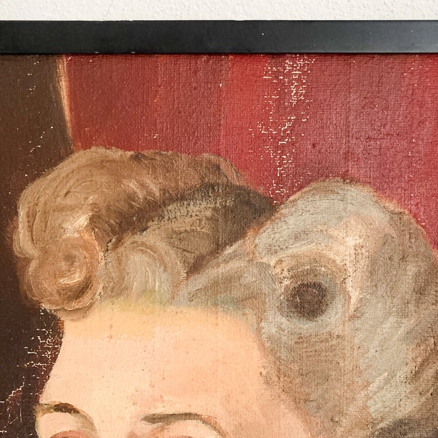 Signed Woman Portrait Painting, Original 1940's Female Portrait Painting by Gladys Bjorn, Vintage Artwork on Canvas, For Sale In Boston - Image 6 of 10