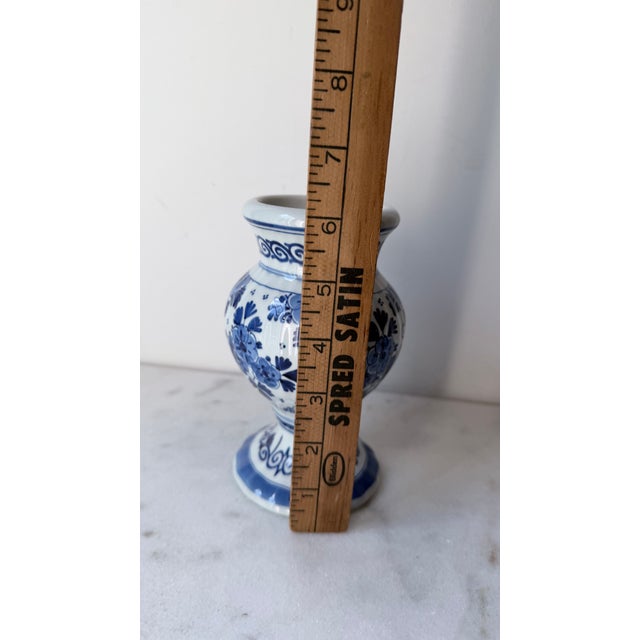 Vintage 1974 Royal Delft Hand-Painted Blue & White Pedestal Baluster Vase For Sale In Greensboro - Image 6 of 8