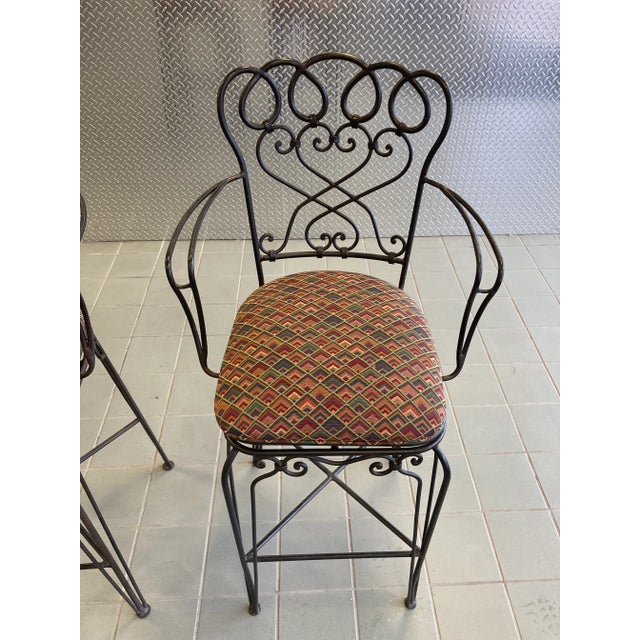 Late 20th Century Ethan Allen Wrought Iron Bar Height Counter Stools - a Pair For Sale In Atlanta - Image 6 of 12