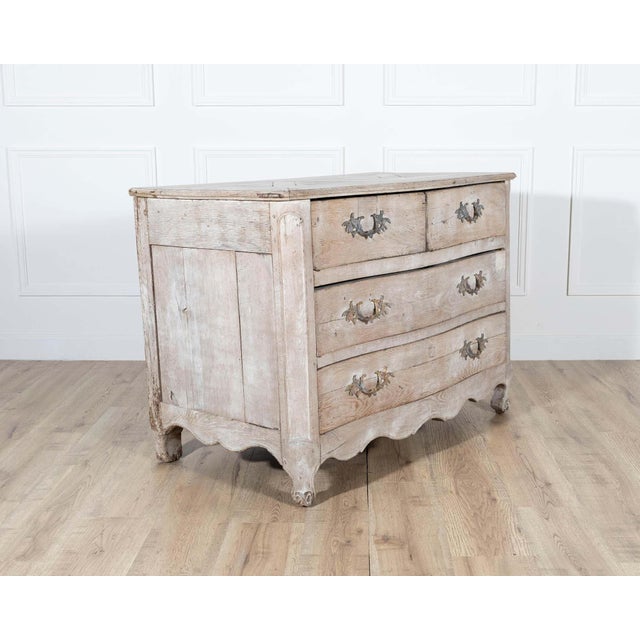 18th Century 18th Century French Louis XV Bleached Oak Curved Commode with Parquet Top For Sale - Image 5 of 9