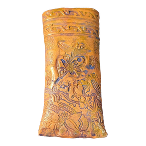 Handmade Ceramic Wall Pocket Vase Embossed Floral Design Glossy 9"x4" VTG