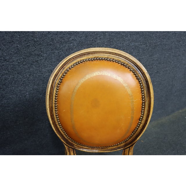 French Maitland-Smith Attributed Louis XVI Style Leather Upholstered Side Chairs, Set of 4 For Sale - Image 3 of 18