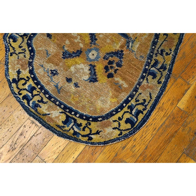 1820s Tan Camel Medallion Antique W. Chinese Saddle Cover 2'2" X 4'3" Handknotted Wool Carpet For Sale - Image 4 of 5