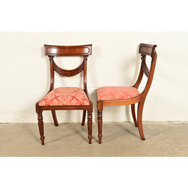 Baker Furniture Style English Regency Carved Mahogany Dining Chairs, Set of Four For Sale - Image 10 of 12