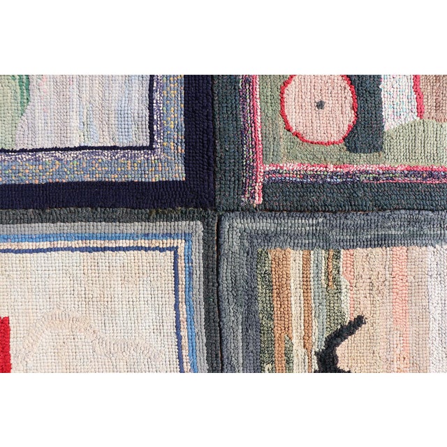 Measures: 6'8 x 8'2 Antique American Hooked Rug with Storybook Figures & Whimsical Design 6'8 x 8'2. Keivan Woven Arts....