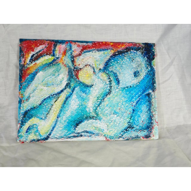 Vintage French Christiane Berthaumier Abstract Oil Painting of a Submarine Evoking a Kraken For Sale - Image 4 of 11