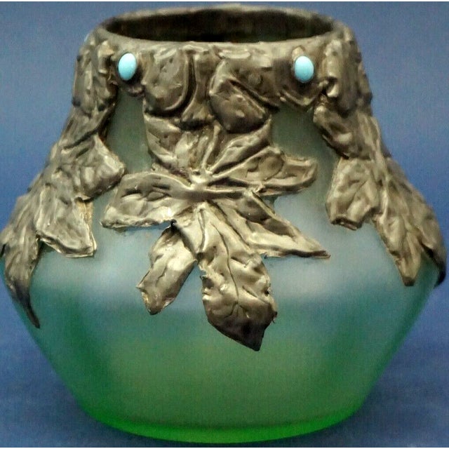 Antique Acid-Etched Opaque Green Glass Vase from Loetz, Austria, 1890s For Sale - Image 5 of 18