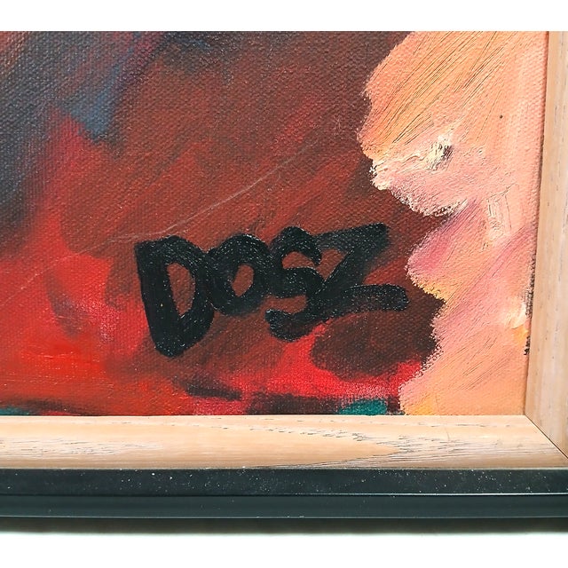 Ruby Red Matt Doszkocs Signed Oil Painting, "Bonfield's Gas Station, Bethesda, Md," Modern Impressionist, Framed For Sale - Image 8 of 9