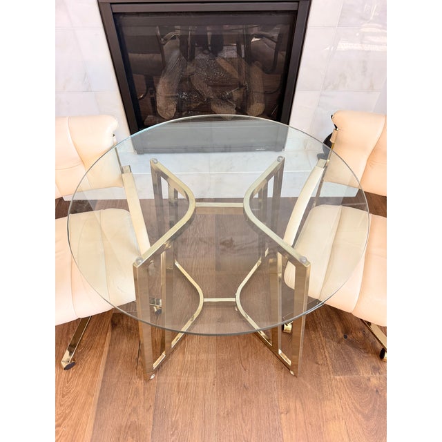 Vintage Cal-Style Brass & Glass 4-Piece Dining Set For Sale - Image 10 of 13