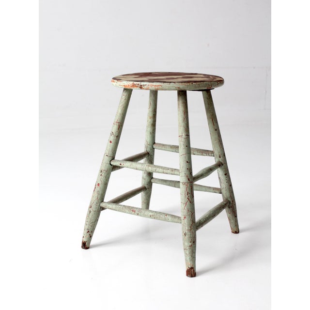 Vintage Painted Farmhouse Stool For Sale - Image 11 of 13