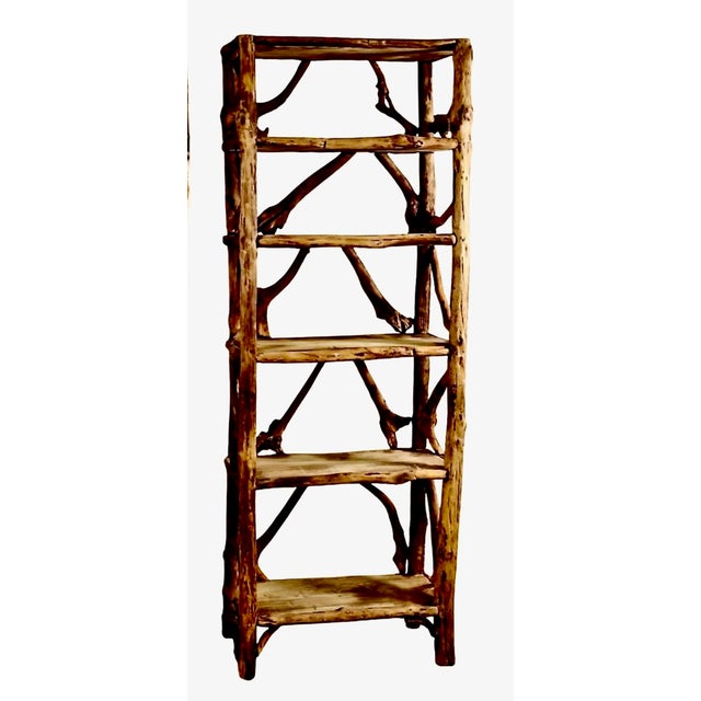 Mid 20th Century Pair Mid-Century Tall Rustic Adirondak-Style Bookcase For Sale - Image 5 of 7