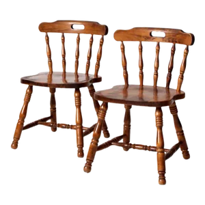 Vintage Wood Pub Style Dining Chairs Pair