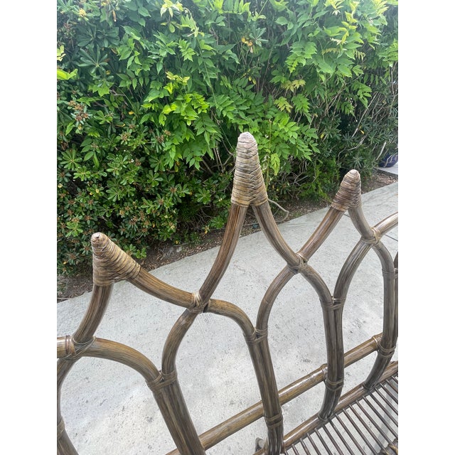 McGuire Authentic McGuire Vintage Rattan Bench, Cathedral Gothic Style For Sale - Image 4 of 9