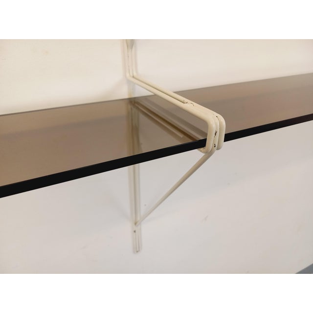 Large Vintage Wall Shelf in Smoked Glass and White Metal, String Tomado Style, from the 1960s, 1970s For Sale - Image 9 of 17