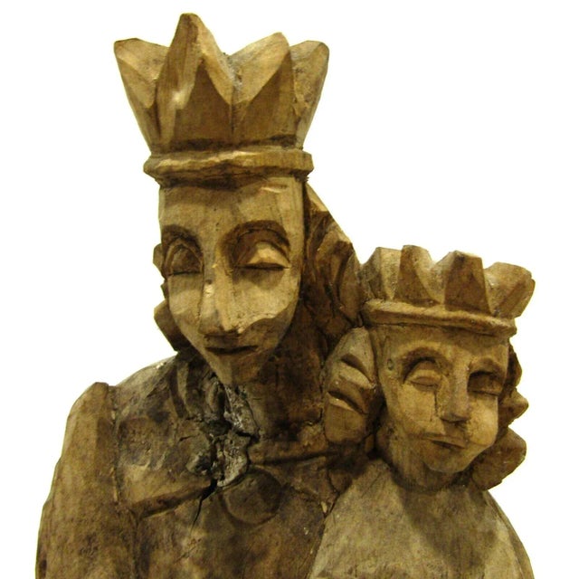 Antique 18th Century Tall Carved Wood Madonna and Child Statue For Sale - Image 9 of 12