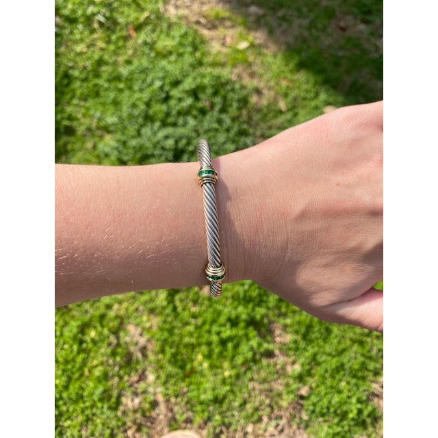 Metal David Yurman Emerald Cable Cuff Bracelet, Sterling Silver & 14k Yellow Gold, 6.5 For Sale - Image 7 of 7