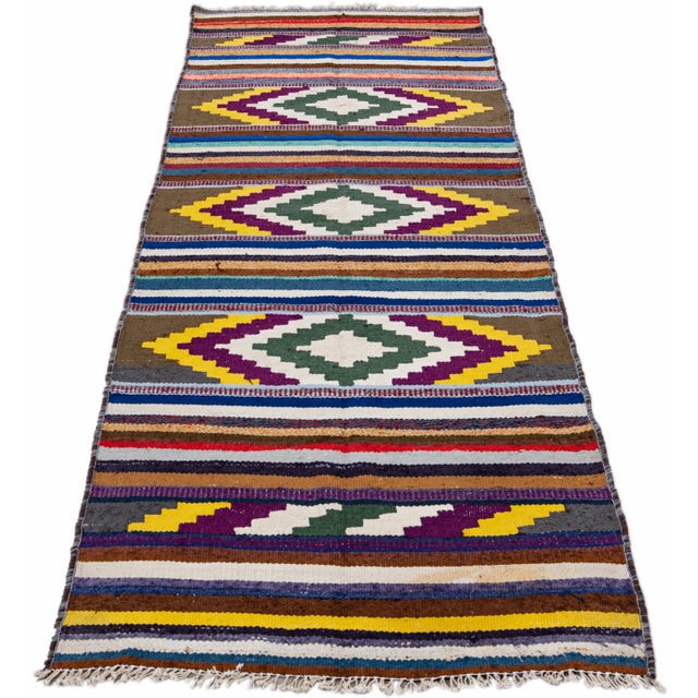Vintage Kilim Handmade Flatweave Multicolor Geometric Wool Runner 3' 0'' X 8' 9'' For Sale - Image 9 of 10