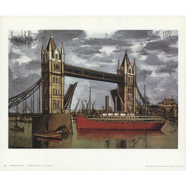 Modern Bernard Buffet 'London Bridge, Thames River' Modernism Brown,Gray,White France Offset Lithograph For Sale - Image 3 of 3