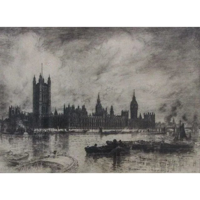 Realism Felix Buhot (French, 1847–1898) Westminster Palace London Etching 1884 Framed For Sale - Image 3 of 7