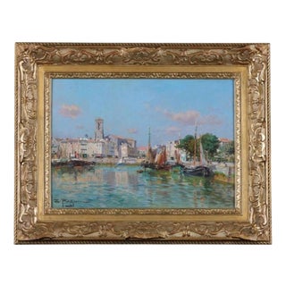 Edmond Marie Petitjean, French Impressionist Harbour Scene, Oil on Canvas, Framed For Sale
