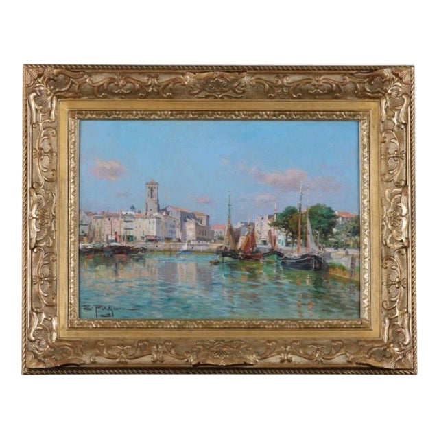 Edmond Marie Petitjean, French Impressionist Harbour Scene, Oil on Canvas, Framed For Sale
