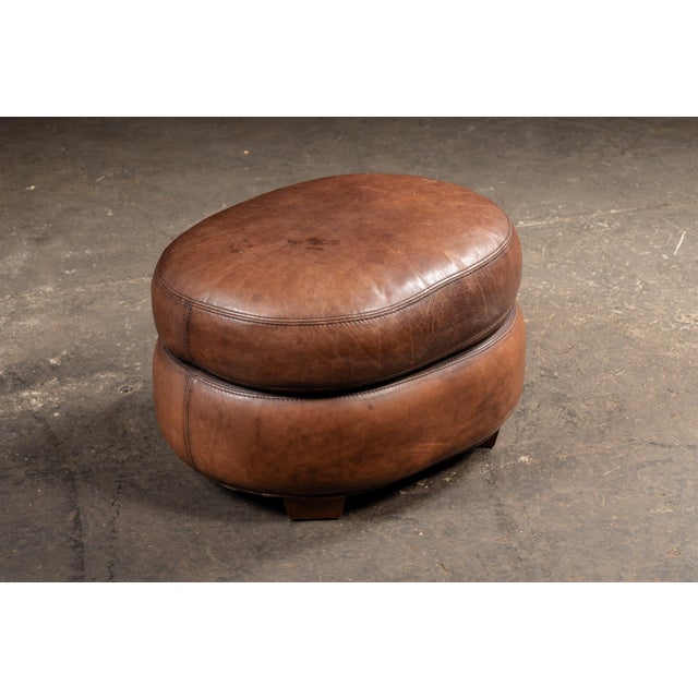 Vintage Leather Clamshell Club Chair and Ottoman Set For Sale - Image 9 of 10