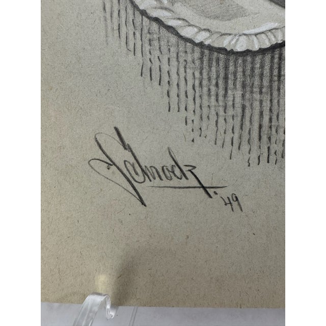 1940s 1940s Original t.e. Schrock Signed Graphite Illustration of Child Portrait, 10.5 × 8.25 In. For Sale - Image 5 of 6
