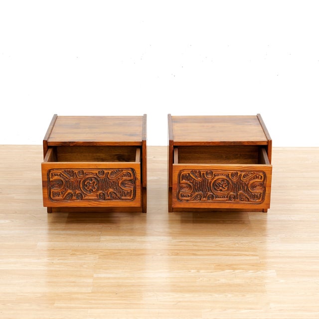 Mid-Century Modern 1970s Hand Carved Brutalist Nightstands by Aquarius Enterprises Africa, A Pair For Sale - Image 3 of 10