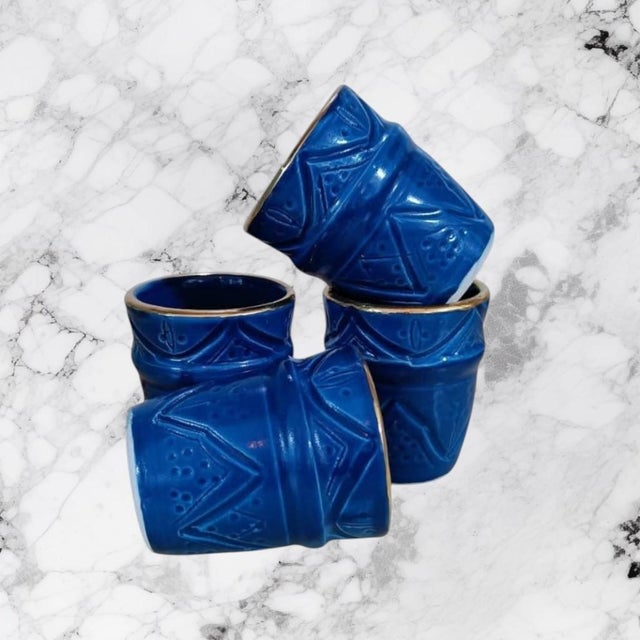 Moroccan Blue Moroccan Brusseline Coffee Cups- Set of 4 For Sale - Image 3 of 4