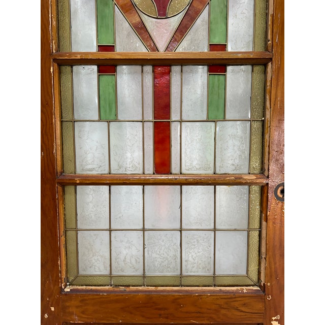 Art Deco Antique Arts and Crafts Stained Glass Door For Sale - Image 3 of 12