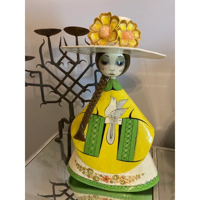 Paper Vintage Sermel Signed Paper Mache Folk Art Mexican Woman For Sale - Image 7 of 8