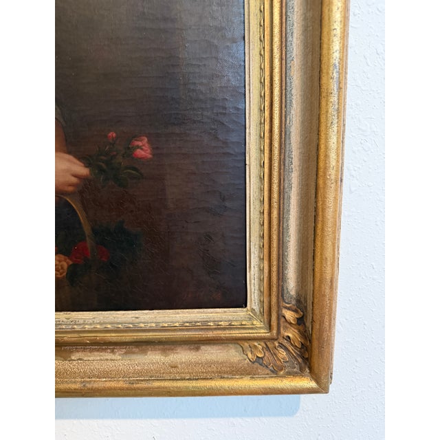 Antique 1868 Oil Portrait Young Woman European Lady Gilt Frame 19th Century For Sale In Jacksonville, FL - Image 6 of 12