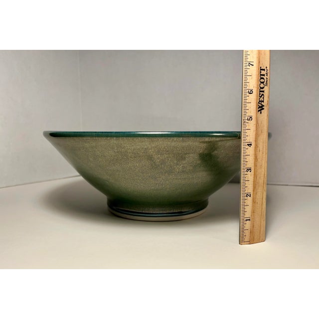 Ceramic Vintage Studio Pottery Large Centerpiece Decorative Porcelain Green Bowl Signed For Sale - Image 7 of 7