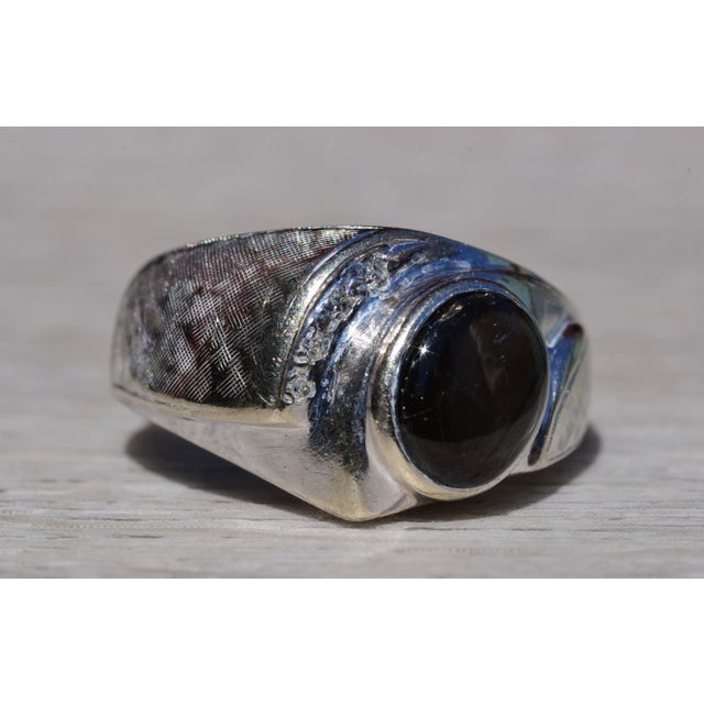 The Cascorro: Gentlemen's 14K Black Star Sapphire and Diamond Ring For Sale - Image 9 of 11